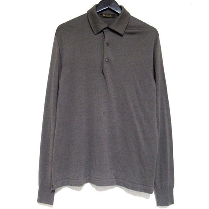 Loro Piana Cashmere Silk Long Sleeve Knit Polo Shirt 52 Khaki
