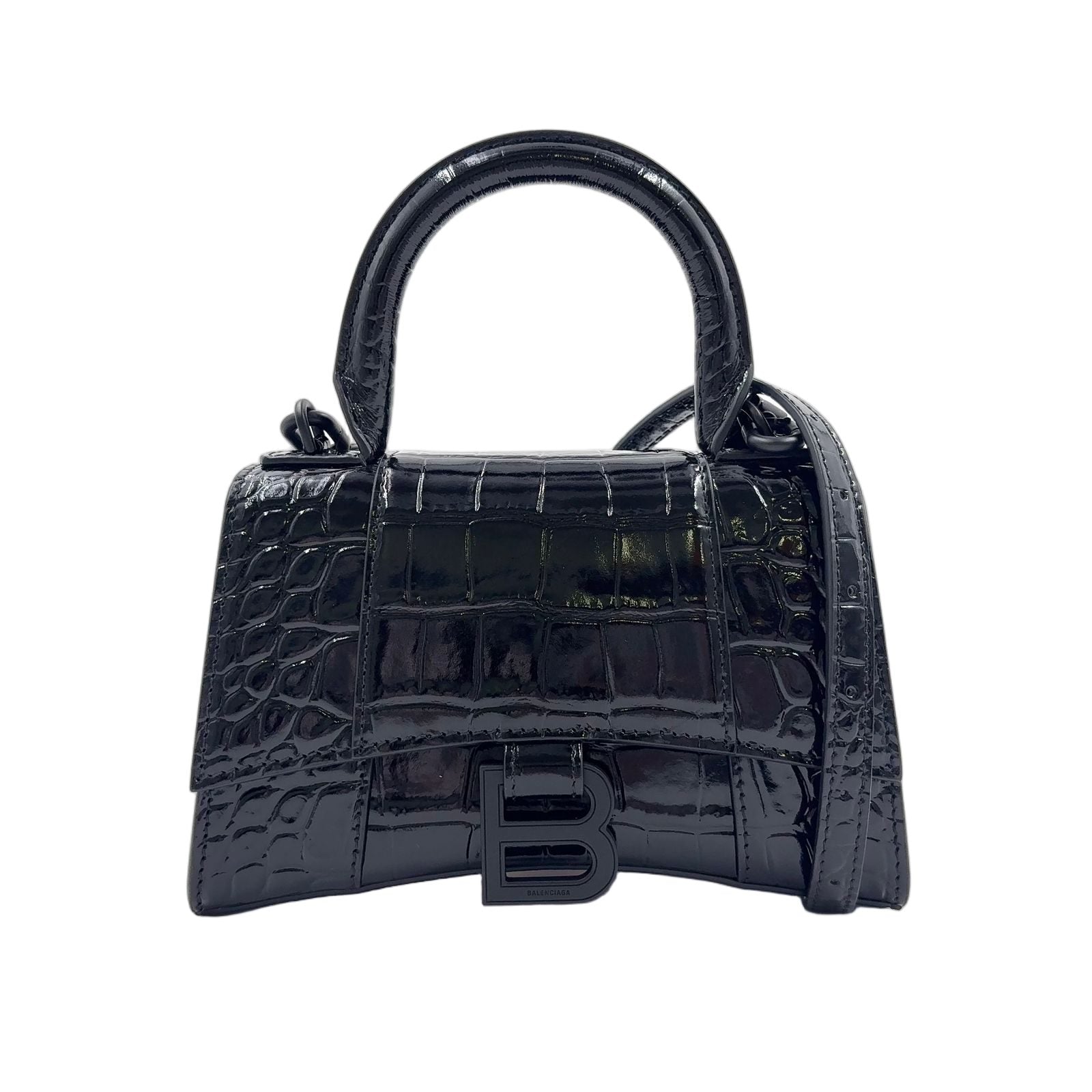 Balenciaga Hour Glass 2-Way Shoulder Calfskin Black Handbag