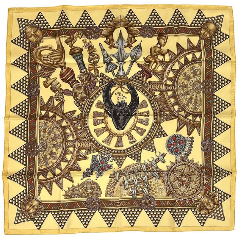 Hermes Scarf Carre 90 lor Des Chefs Gold of the Chiefs Women S Brand Silk