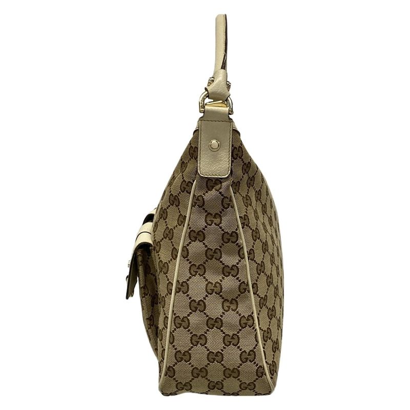 Gucci Shoulder Bag Abby GG Pattern 153025 Beige Dark Brown And Ivory Leather
