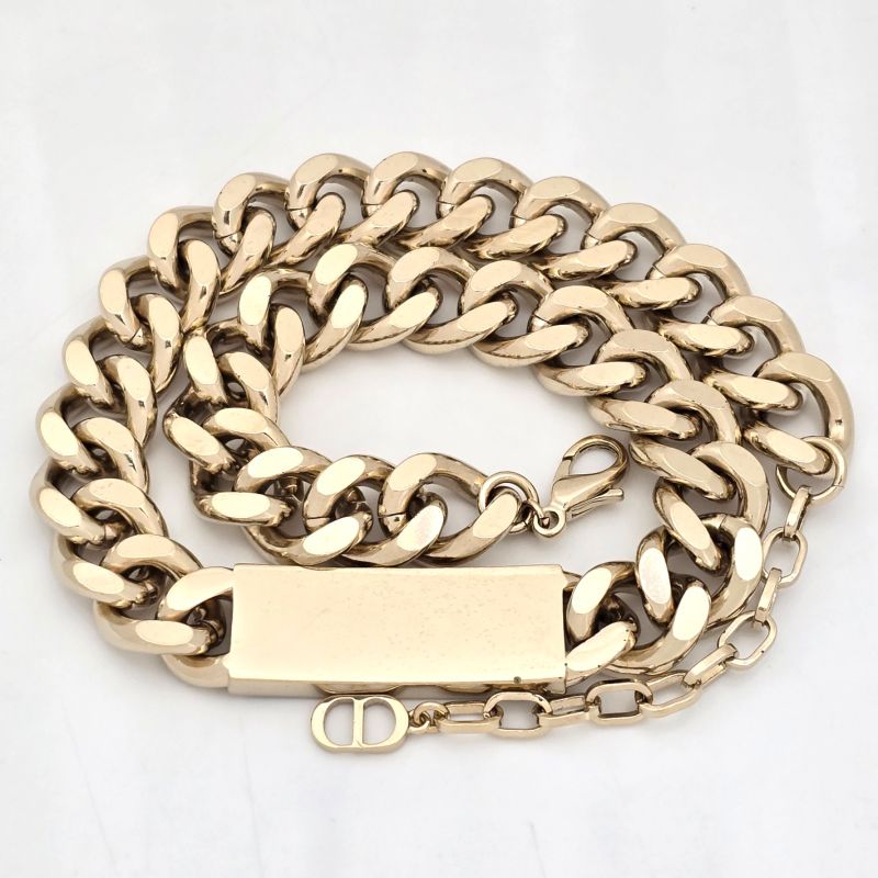 DIOR Christian Dior Couture Plate Choker Necklace 48cm (1890in) Long Light Gold
