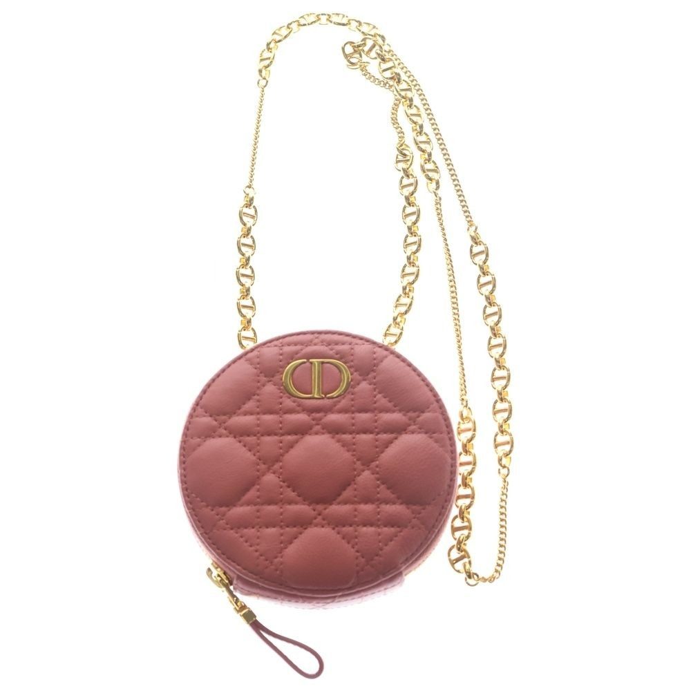Dior Cannage Caro Mini Round Lambskin Leather Chain Shoulder Bag Pink