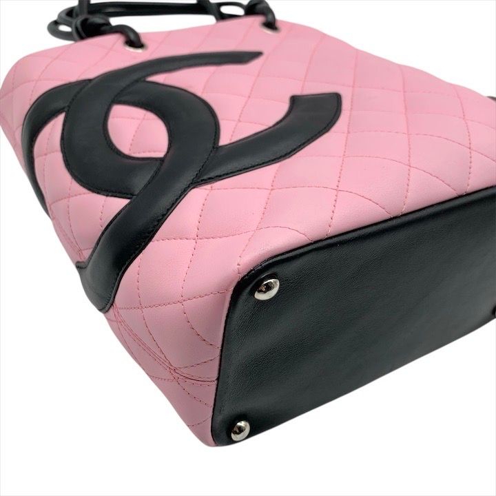 Chanel CC Logo Quilted Lambskin Cambon Hand Tote Pink Purse