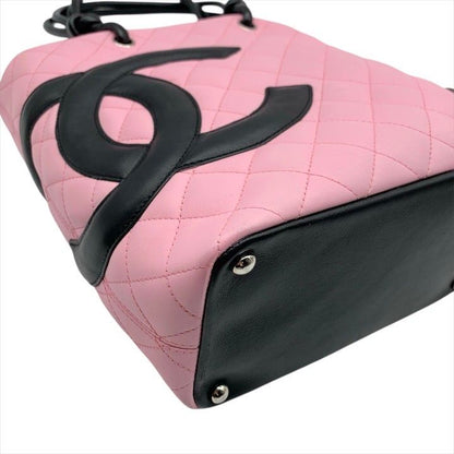 Chanel CC Logo Quilted Lambskin Cambon Hand Tote Pink Purse