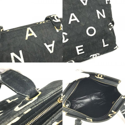 Chanel Shoulder Bag Logo Total Leather / Canvas Black