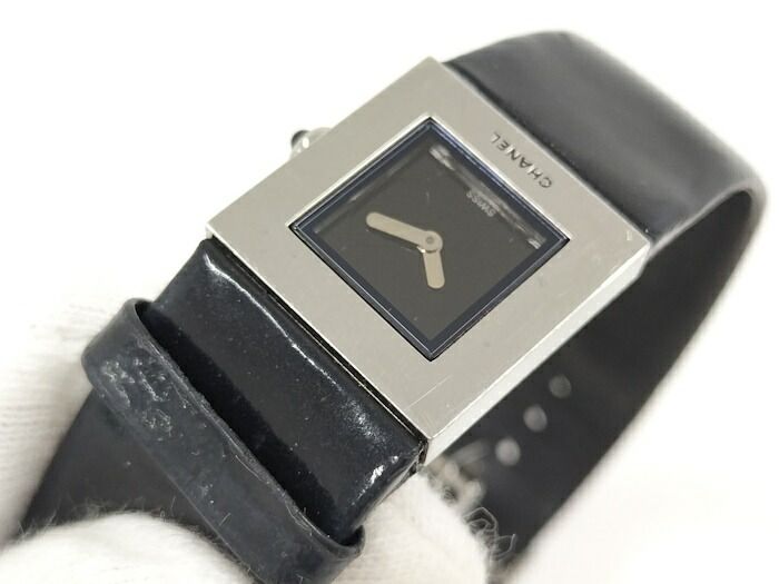 Chanel Ladies Watch Matelasse SS Leather Belt Black Quartz Black Dial H0116