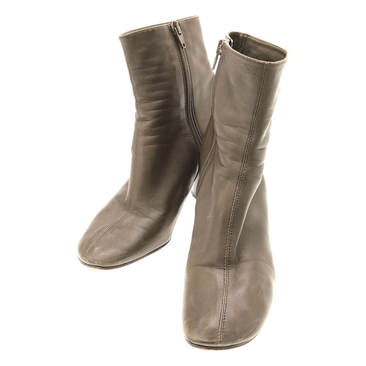 Celine by Phoebe Philo Chunky Heel Side Zip Leather Boots Khaki 37