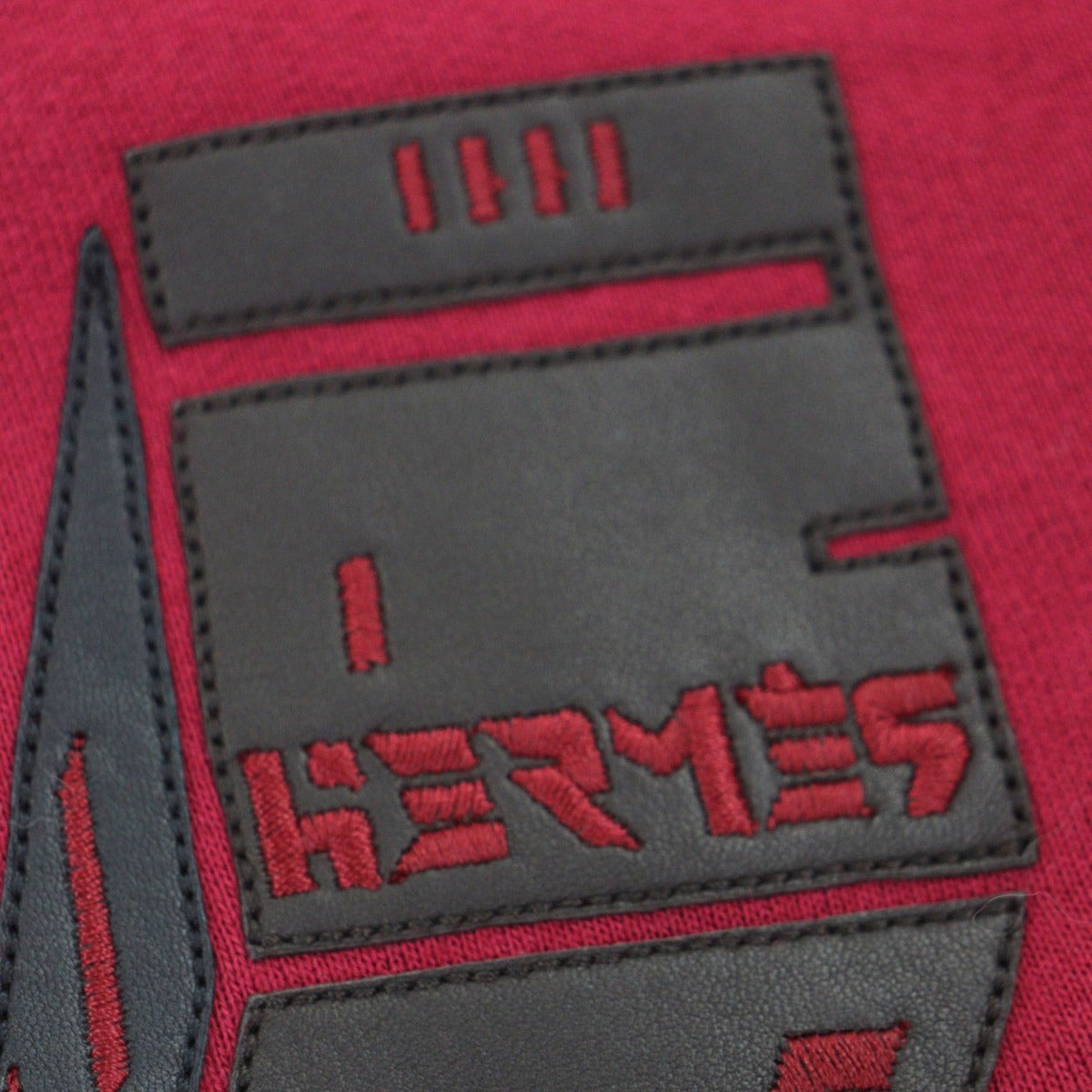 Hermes Odyssee Cotton Leather Crew Neck Pullover Sweat Red XS — view 4