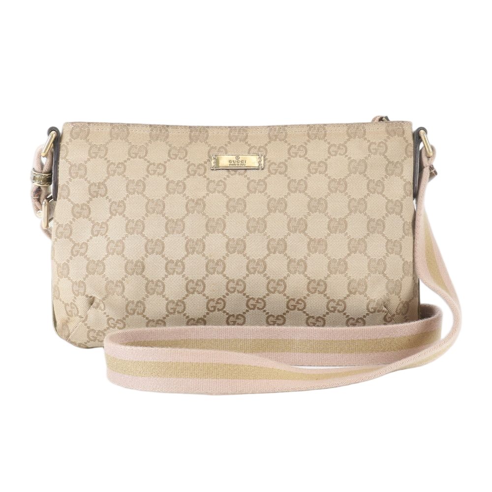 Gucci GG Canvas Leather Shoulder Bag Crossbody Beige