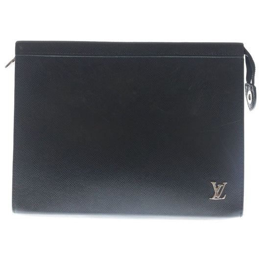 Louis Vuitton Taiga Pochette Voyage Clutch Case Pouch Black Leather Silver