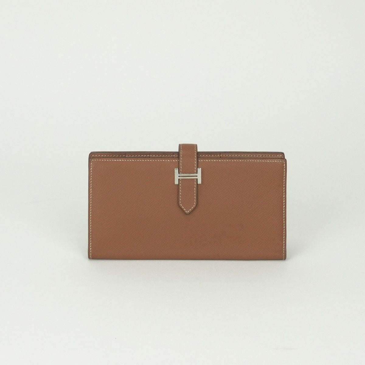 Hermes Bearn Souffle Wallet Epsom Gold Brown Silver Veau