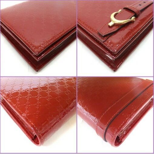 Gucci Nice Shoulder Wallet GG Micro Patent Leather Red Gold — view 6