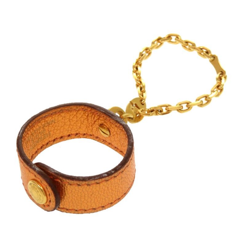 Hermes Glove Holder Leather Orange Gold Hardware H Stamp Bag Charm 0966