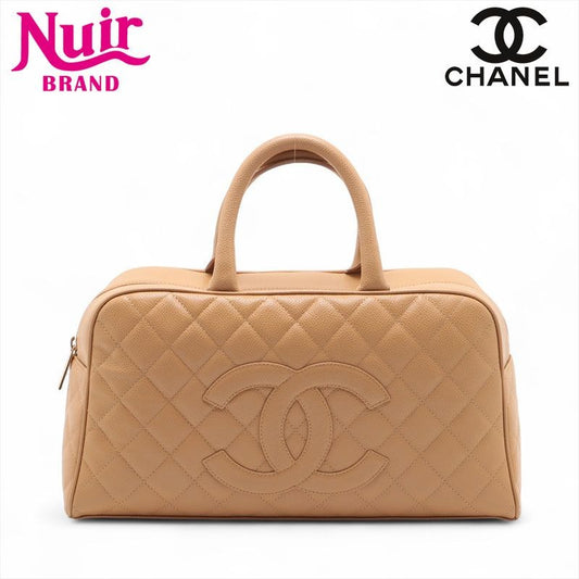 Chanel Handbag Caviar Leather Quilted Bowling Big CC Logo
