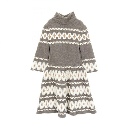 Chanel Dress Gripoix Button Wool Gray White. Brown