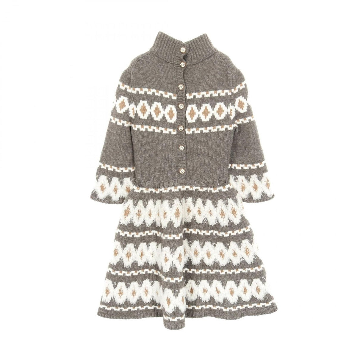 Chanel Dress Gripoix Button Wool Gray White. Brown — view 2