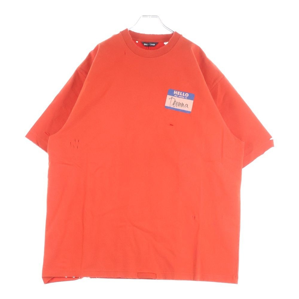 Balenciaga Destroyed One Point Logo Snake Weight Crew Neck Short Sleeve