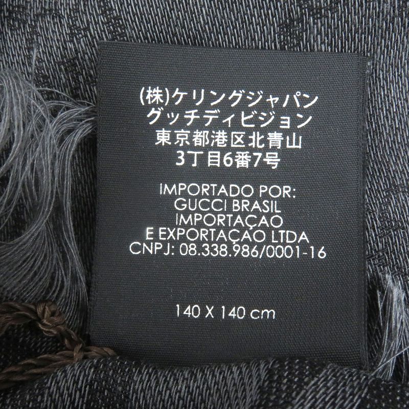Gucci 544615 Wool Silk GG Logo Diamante Checked Fringe Stole Scarf Shawl Gray
