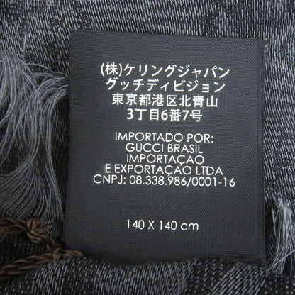 Gucci 544615 Wool Silk GG Logo Diamante Checked Fringe Stole Scarf Shawl Gray