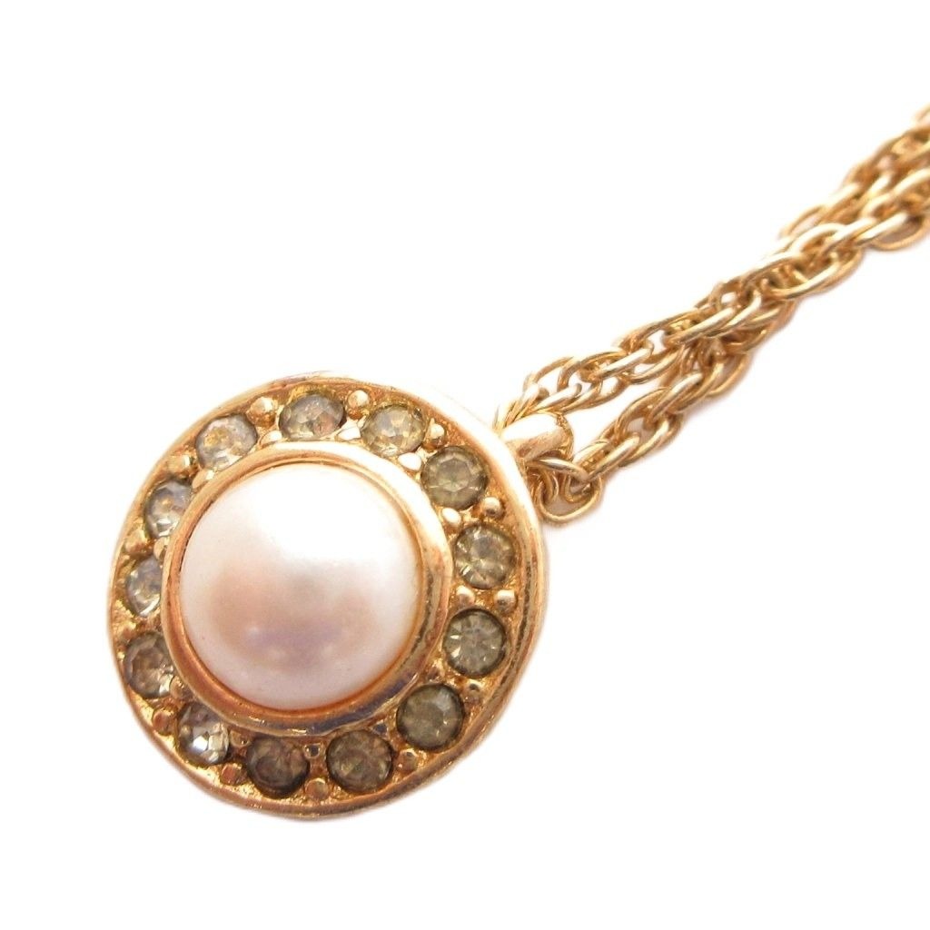 Dior Necklace Pendant Faux Pearl CD Logo Chain Bijou Gold