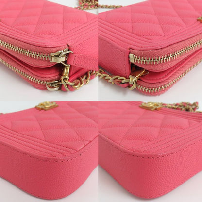 Chanel Boy Chanel Chain Clutch A84069 Wallet Bag Caviar Skin Pink