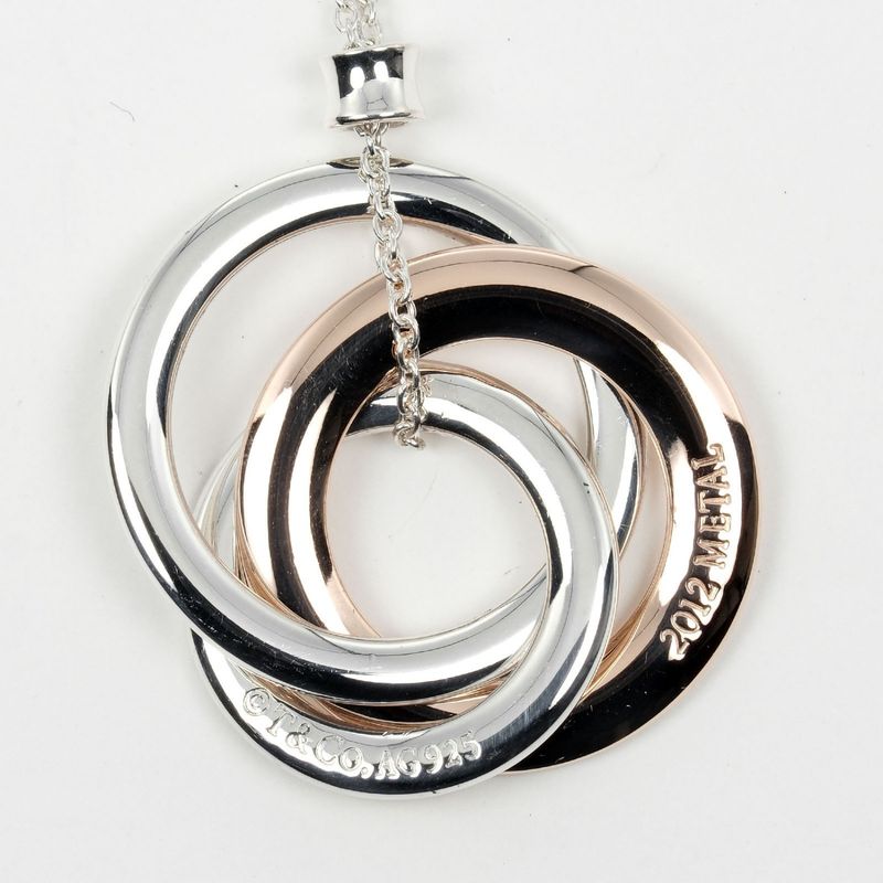 Tiffany & Co 1837 Interlocking Circle 925 Silver And Rubed Metal Ladies 5.11g