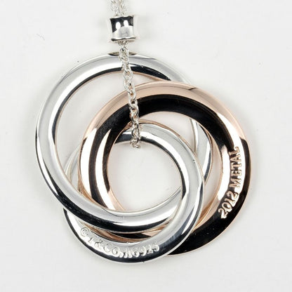 Tiffany & Co 1837 Interlocking Circle 925 Silver And Rubed Metal Ladies 5.11g