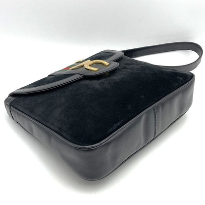 Old Gucci Shoulder Bag Horseshoe Vintage Black Suede/leather Ladies Fashion