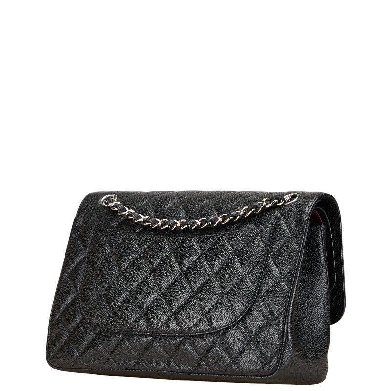 Chanel Coco Mark Matelasse 30 Double Flap Chain Shoulder Bag Black Caviar Skin