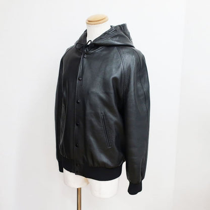 Celine Hooded Jacket Black Notation Size 44 Soft Lambskin Leather
