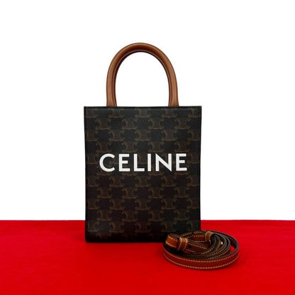 Celine Vertical Cabas Leather 2-Way Handbag Mini Tote Bag Shoulder Bag Brown