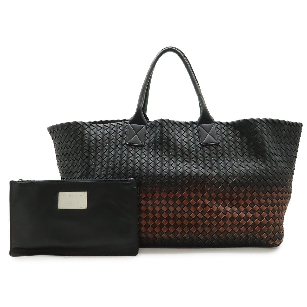 Bottega Veneta Intrecciato Gradient Cover GM Tote Leather Black Brown Limited