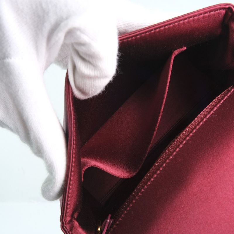 Chanel Party Bag Coco Mark Satin And Rhinestone Bordeaux Ladies Shoulder Bag