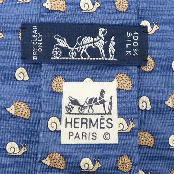 Hermes Necktie Snail and Hedgehog 9cm (3.54in) Silk Blue and Multicolor Blue