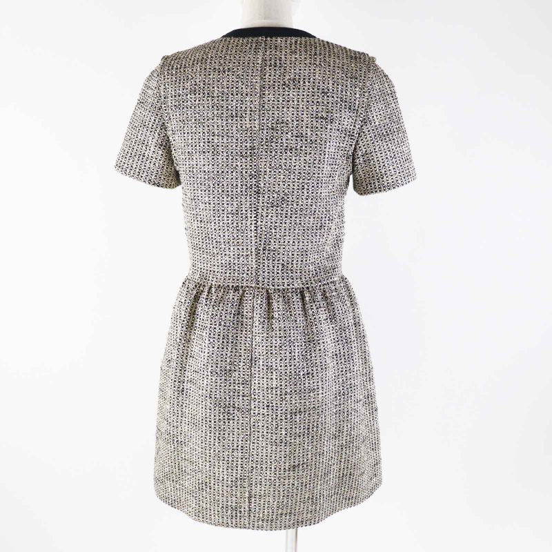 Louis Vuitton 23SS 1aayvw Zip Up Lurex Tweed Dress/short Sleeve Dress Black