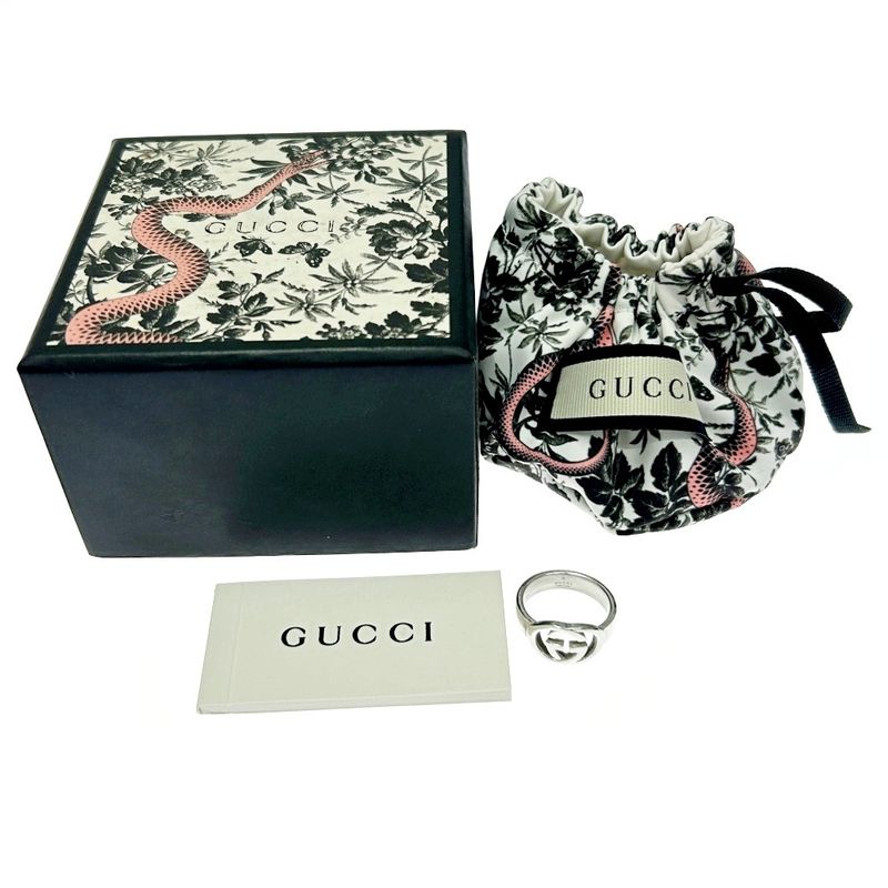 Gucci Silver Interlocking G Ring 5.2g 925 Engraved 365550 Ring