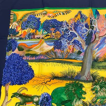 Hermes Carre 90 Scarf Nuba Mountain Nuba Mountain Navy 100% Silk