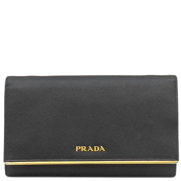 Prada Chain Wallet Saffiano Metal Shoulder Wallet Leather Nero Gold Hardware