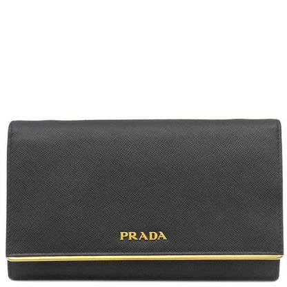 Prada Chain Wallet Saffiano Metal Shoulder Wallet Leather Nero Gold Hardware