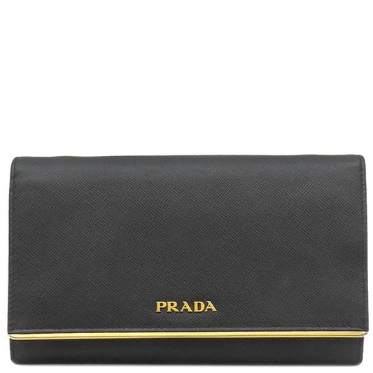 Prada Chain Wallet Saffiano Metal Shoulder Wallet Leather Nero Gold Hardware