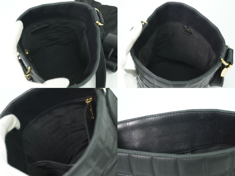 Authentic Chanel Coco Mark Chocolate Bar Shoulder Bag Lambskin Leather Black