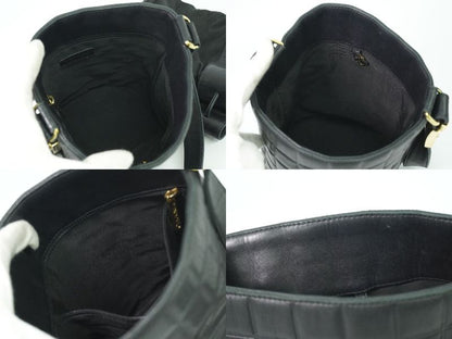 Authentic Chanel Coco Mark Chocolate Bar Shoulder Bag Lambskin Leather Black