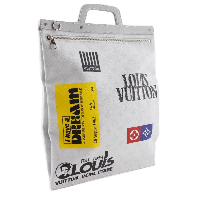 Louis Vuitton Flat Vertical Tote M44627 X White Monogram Canvas Light Gray