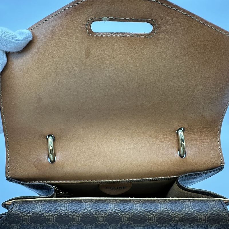 Celine F09 Double Flap Top Handle Handbag Macadam PVC Brown Women's Gift