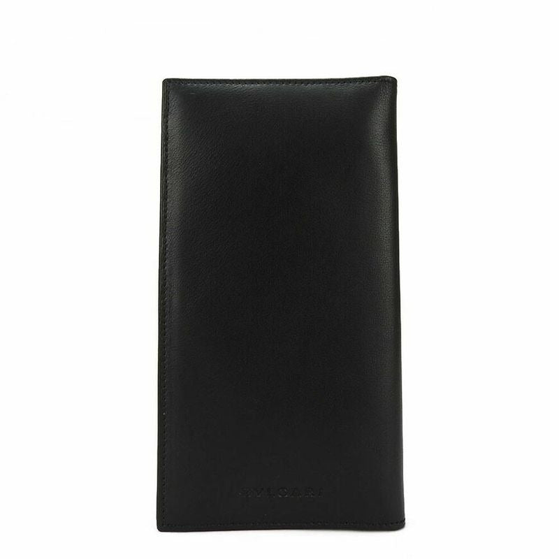 Bvlgari Long Wallet Leather Black Fold Billfold Change Purse None Men