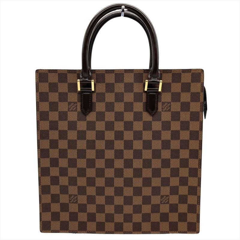 Louis Vuitton Sac Plat Handbag Damier Ebene Brown Gold Hardware