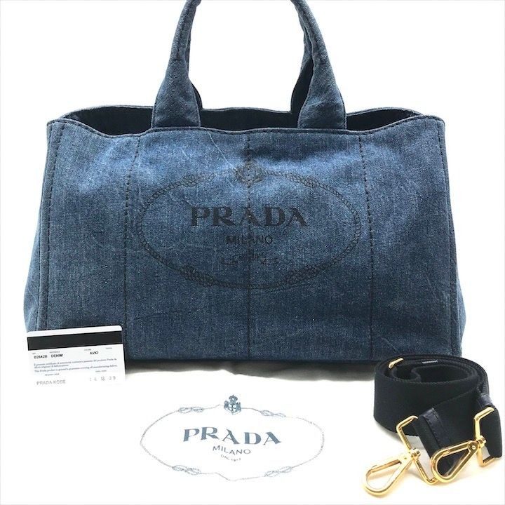 Prada Canapa 2-Way Shoulder Tote Hand Denim Blue