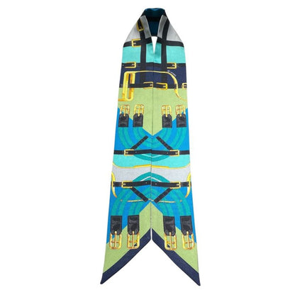 Em0662 Hermes Twilly Women's Silk Scarf Green Navy and Gold