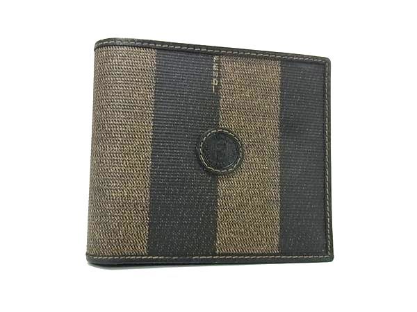 Fendi Vintage Pecan Pattern PVC X Leather Bifold Wallet Black And Brown Bl9289