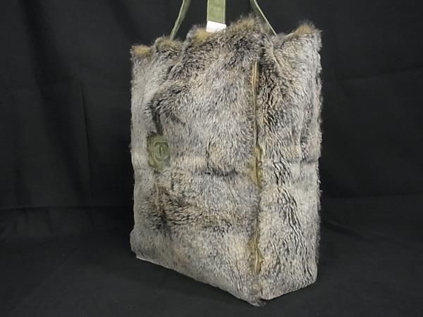 Chanel Coco Mark Rabbit Fur Tote Handbag With Pouch Ladies Grayish As4316